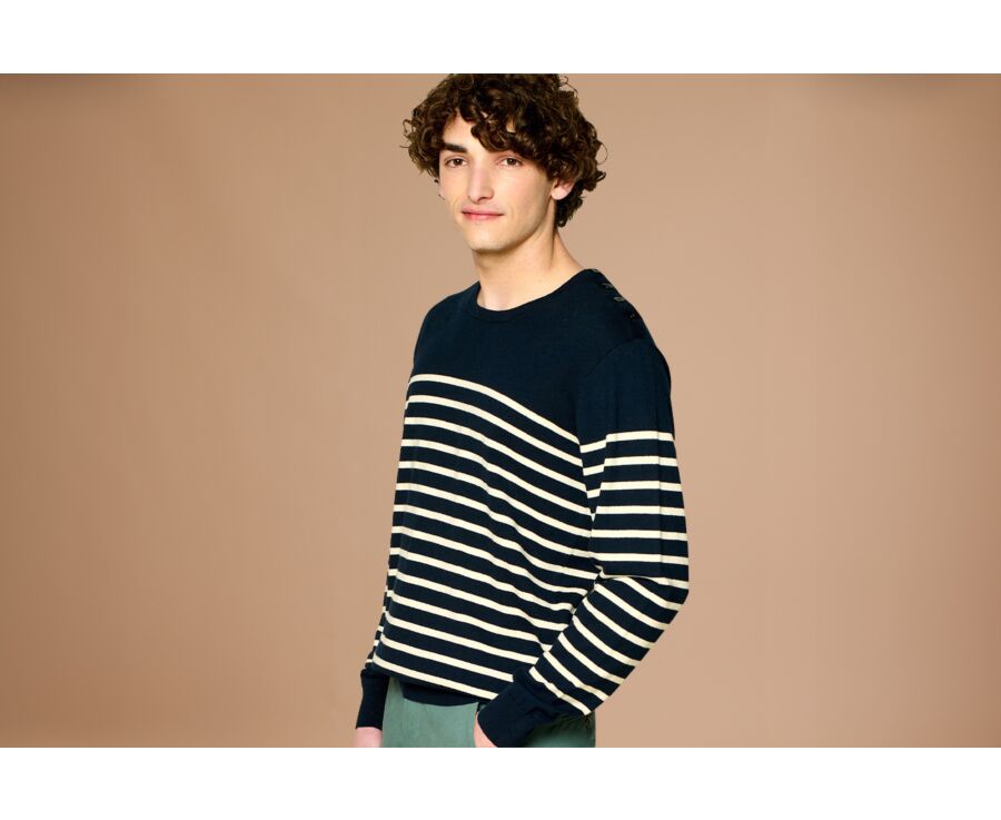 Pull Marin coton bio/cachemire homme Marine et Ecru - CONIAK