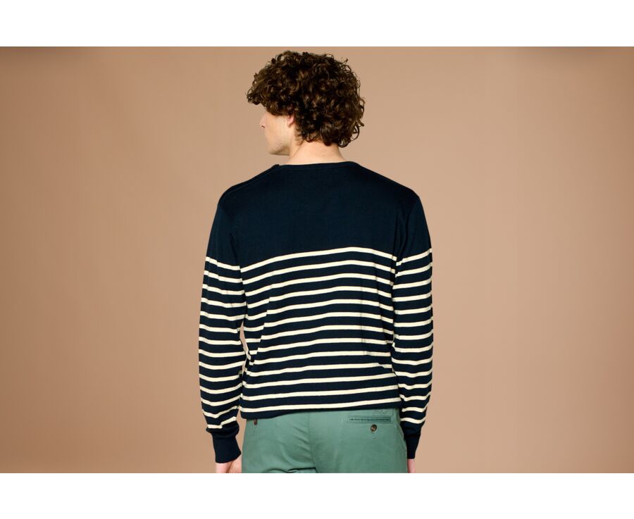 Pull Marin coton bio/cachemire homme Marine et Ecru - CONIAK