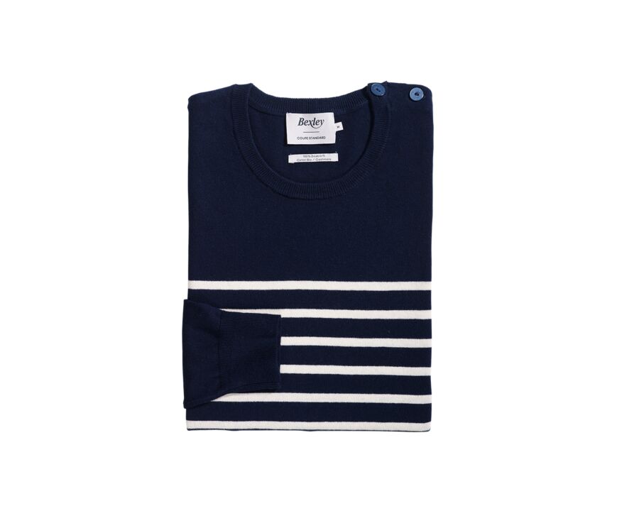Pull Marin coton bio/cachemire homme Marine et Ecru - CONIAK