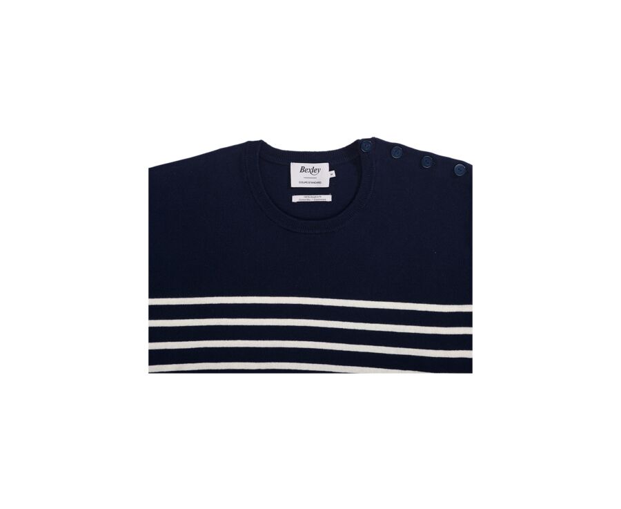 Pull Marin coton bio/cachemire homme Marine et Ecru - CONIAK