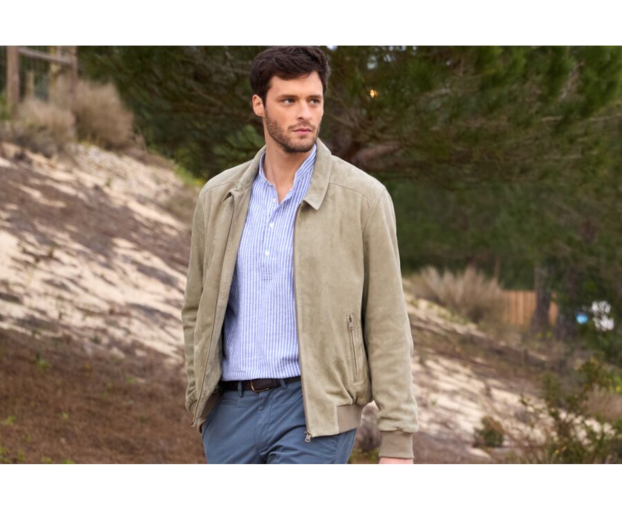 Blouson cuir homme Kaki Clair - EDRIK