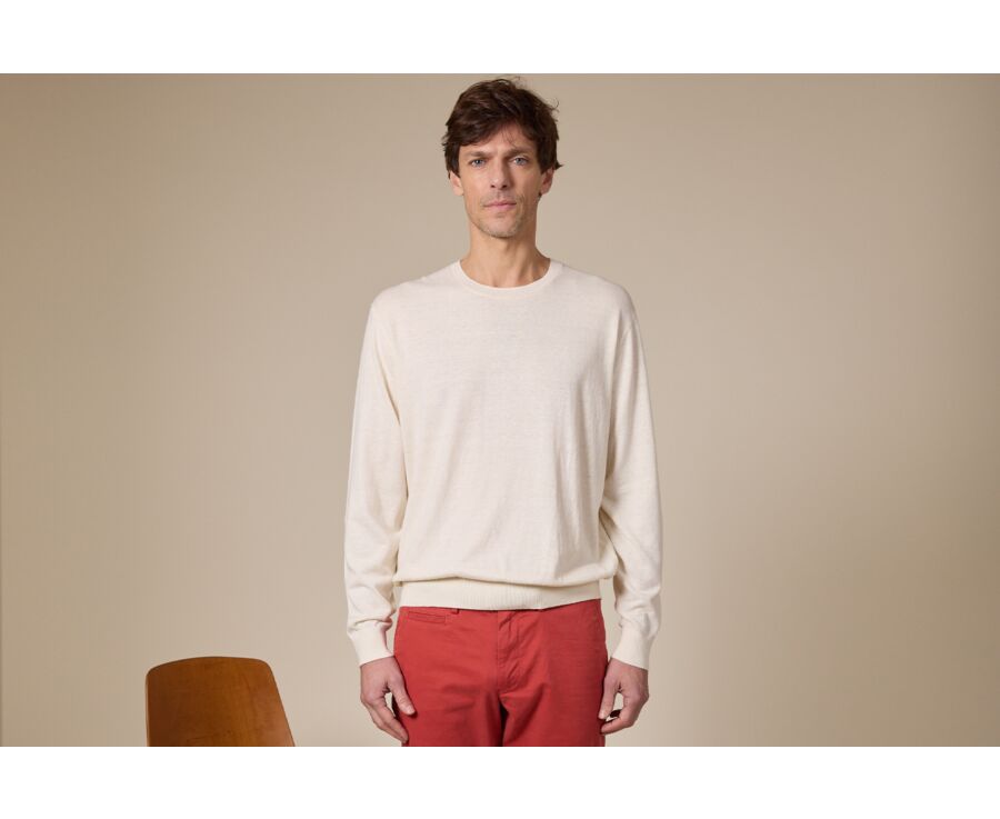 Pull homme coton-bio/lin col rond  Ficelle - CLINDMIR