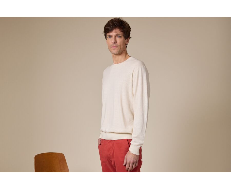 Pull homme coton-bio/lin col rond  Ficelle - CLINDMIR