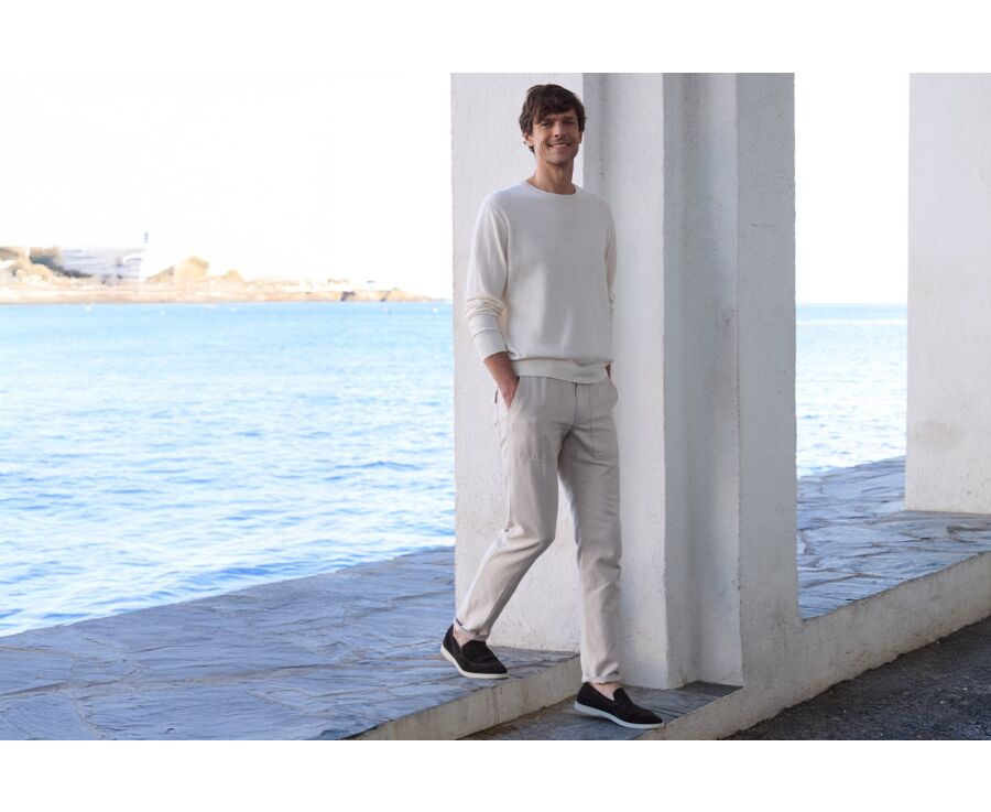 Pull homme coton-bio/lin col rond  Ficelle - CLINDMIR