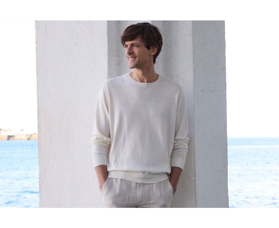Pull homme coton-bio/lin col rond  Ficelle - CLINDMIR