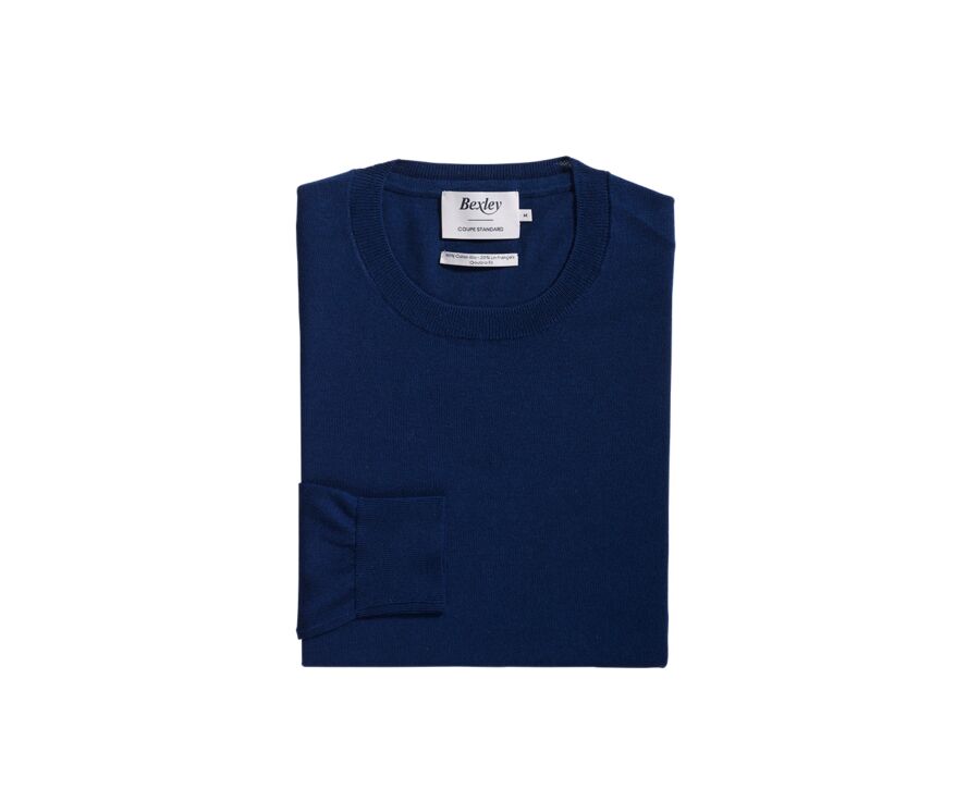 Pull homme coton-bio/lin col rond Navy Denim - CLINDMIR
