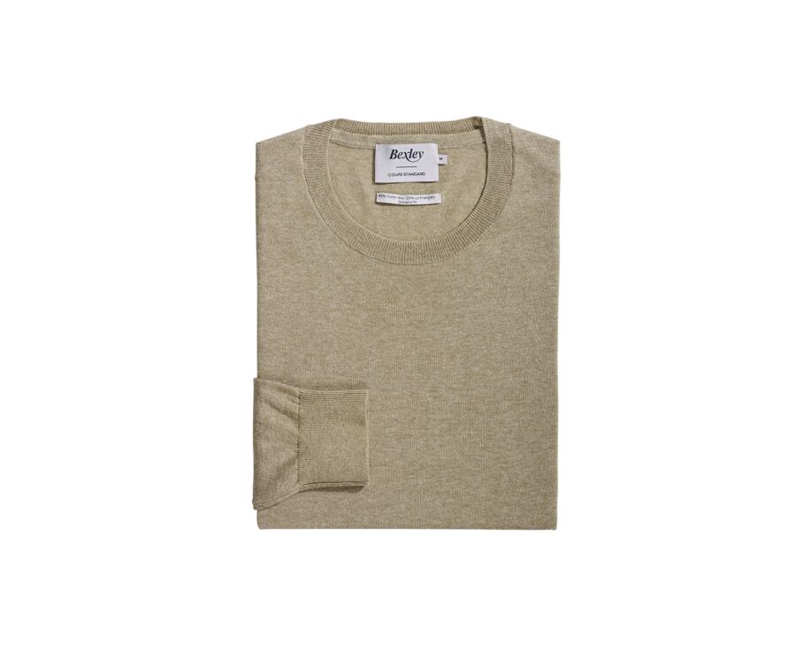 Pull homme coton-bio/lin col rond Kaki Chiné - CLINDMIR