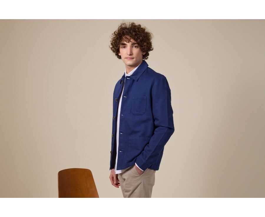 Veste de peintre coton/lin Indigo - FAUSTINIEN