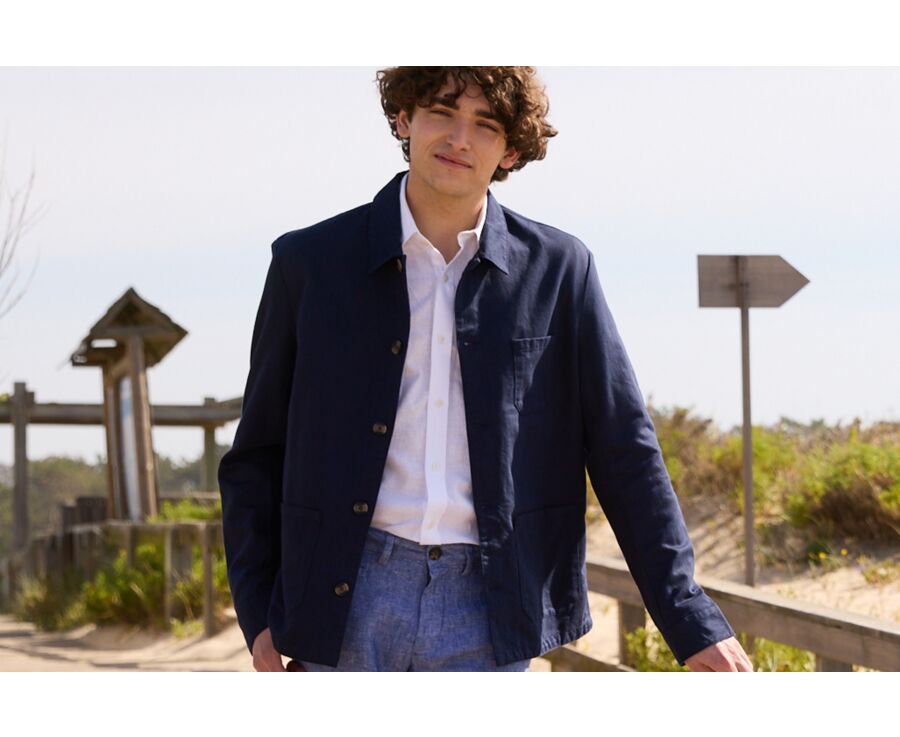Veste de peintre coton/lin Bleu Navy - FAUSTINIEN