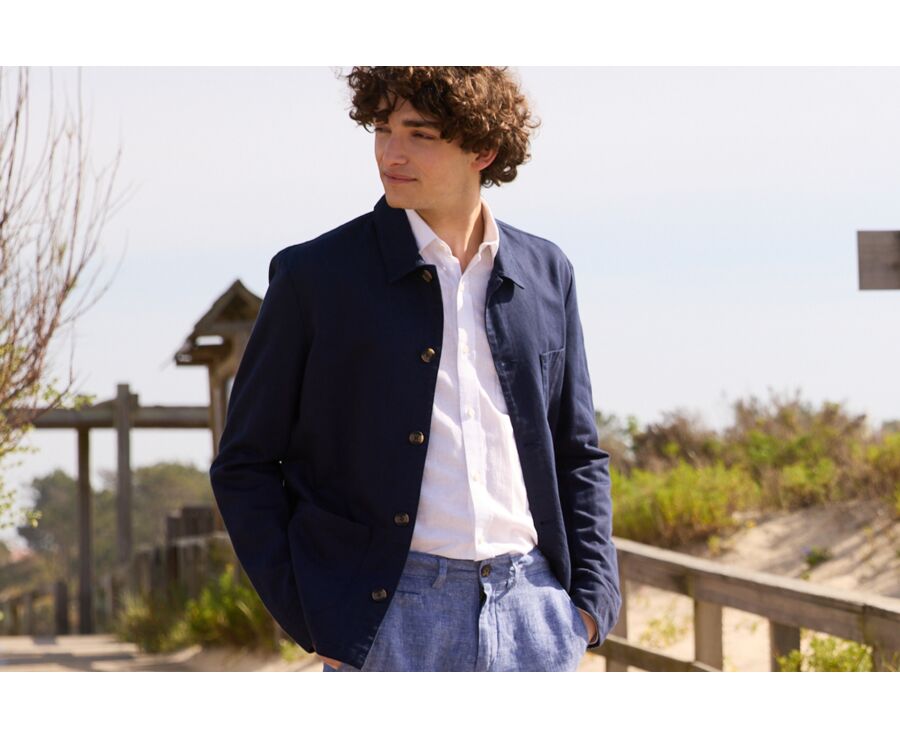 Veste de peintre coton/lin Bleu Navy - FAUSTINIEN