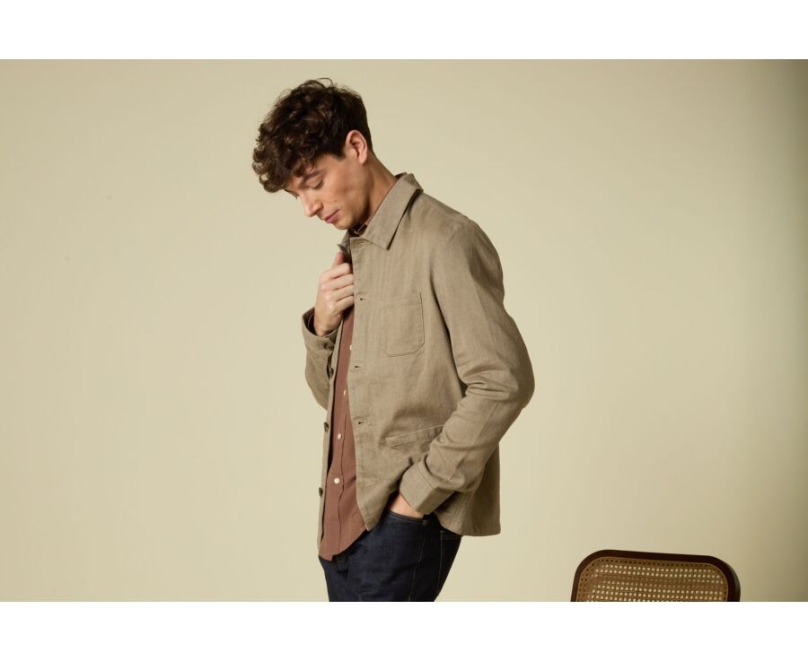 Veste de peintre coton/lin - Chevron Kaki - FAUSTINIEN