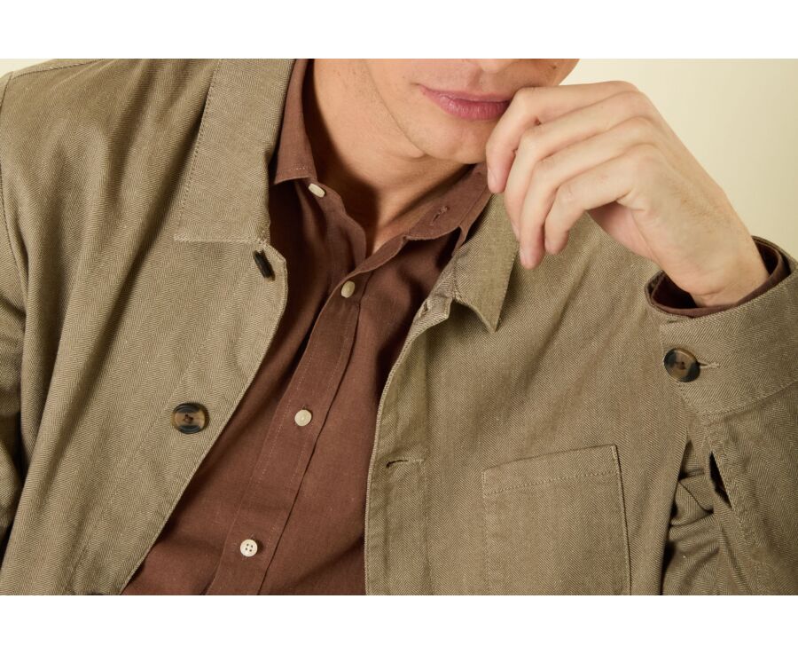 Veste de peintre coton/lin - Chevron Kaki - FAUSTINIEN