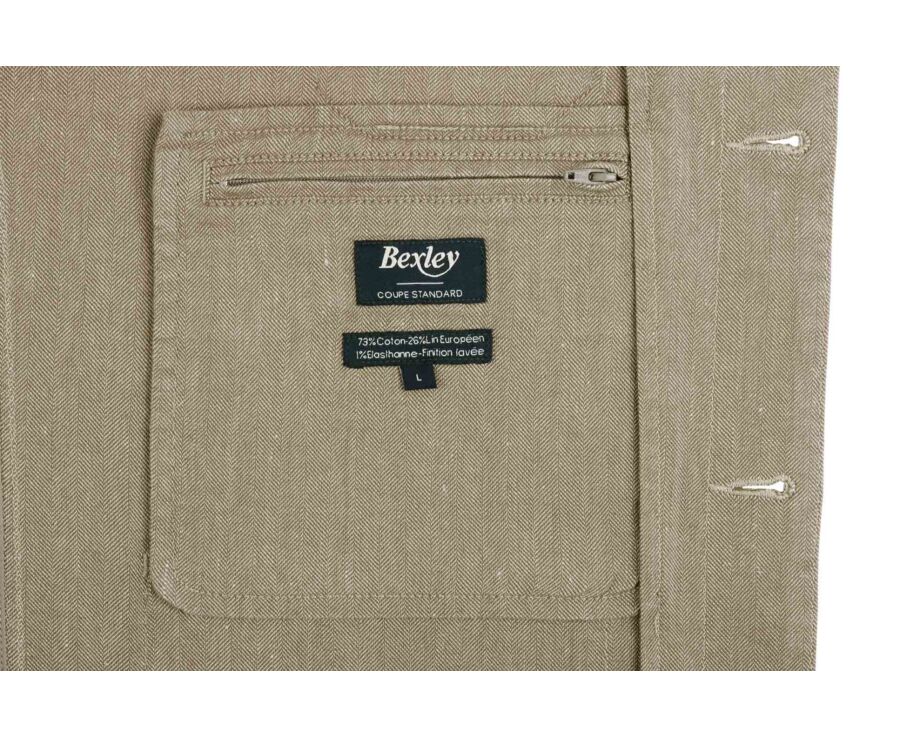 Veste de peintre coton/lin - Chevron Kaki - FAUSTINIEN