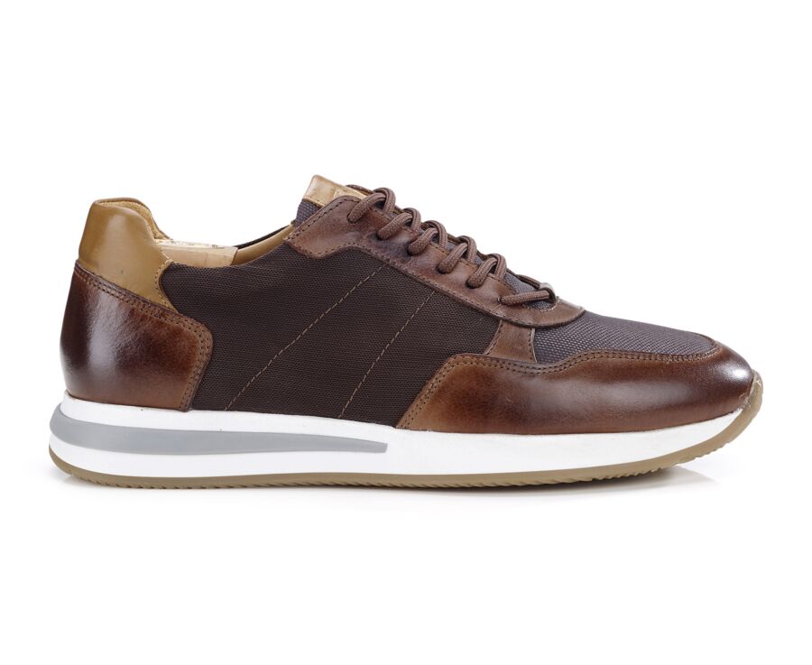 Sneakers homme Chocolat et Cuir Châtaigne Foncé Patiné - NIRRANDA II
