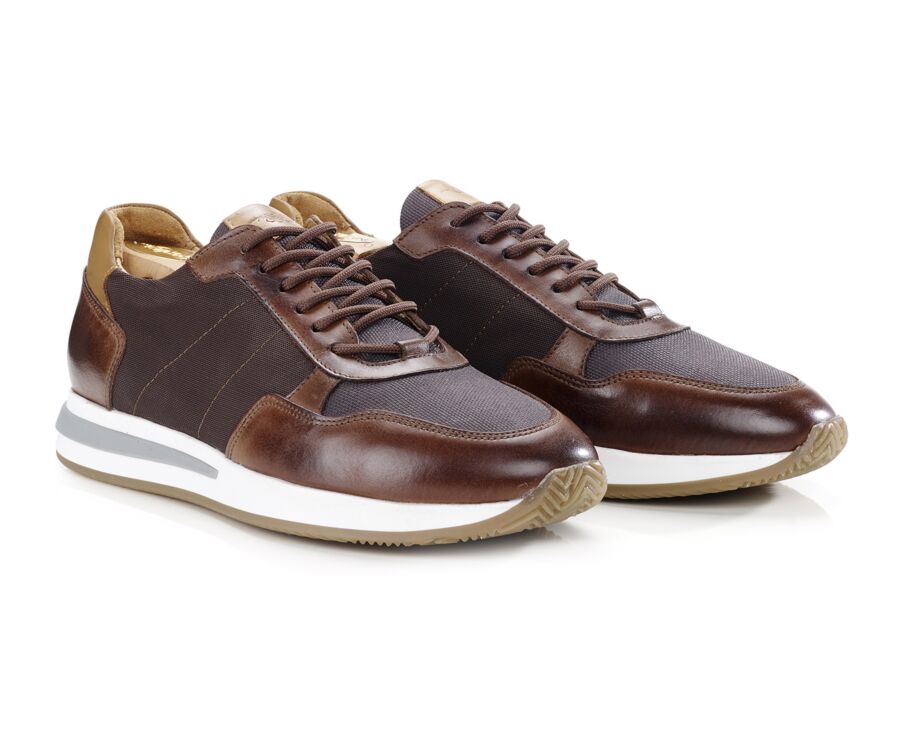 Sneakers homme Chocolat et Cuir Châtaigne Foncé Patiné - NIRRANDA II