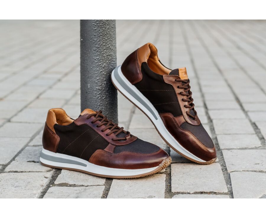 Sneakers homme Chocolat et Cuir Châtaigne Foncé Patiné - NIRRANDA II