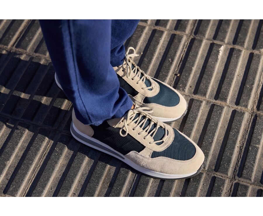 Sneakers homme - Velours Beige et Marine - NIRRANDA II