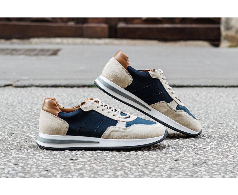 Sneakers homme - Velours Beige et Marine - NIRRANDA II