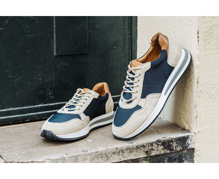 Sneakers homme - Velours Beige et Marine - NIRRANDA II