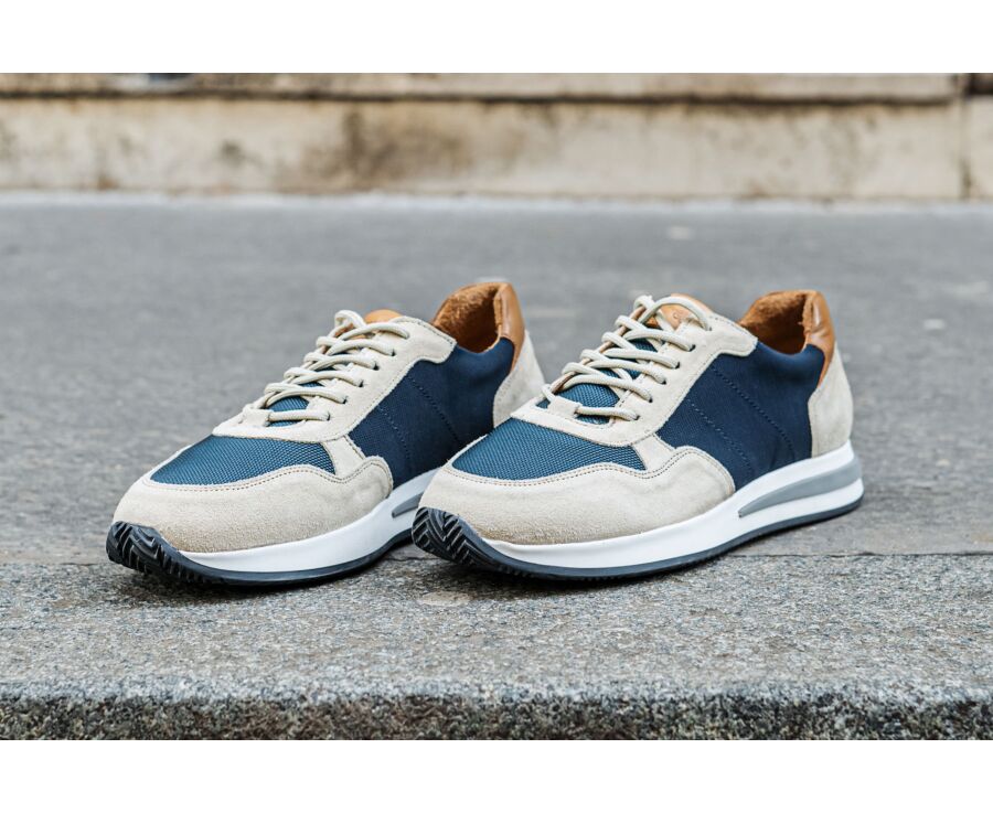 Sneakers homme - Velours Beige et Marine - NIRRANDA II