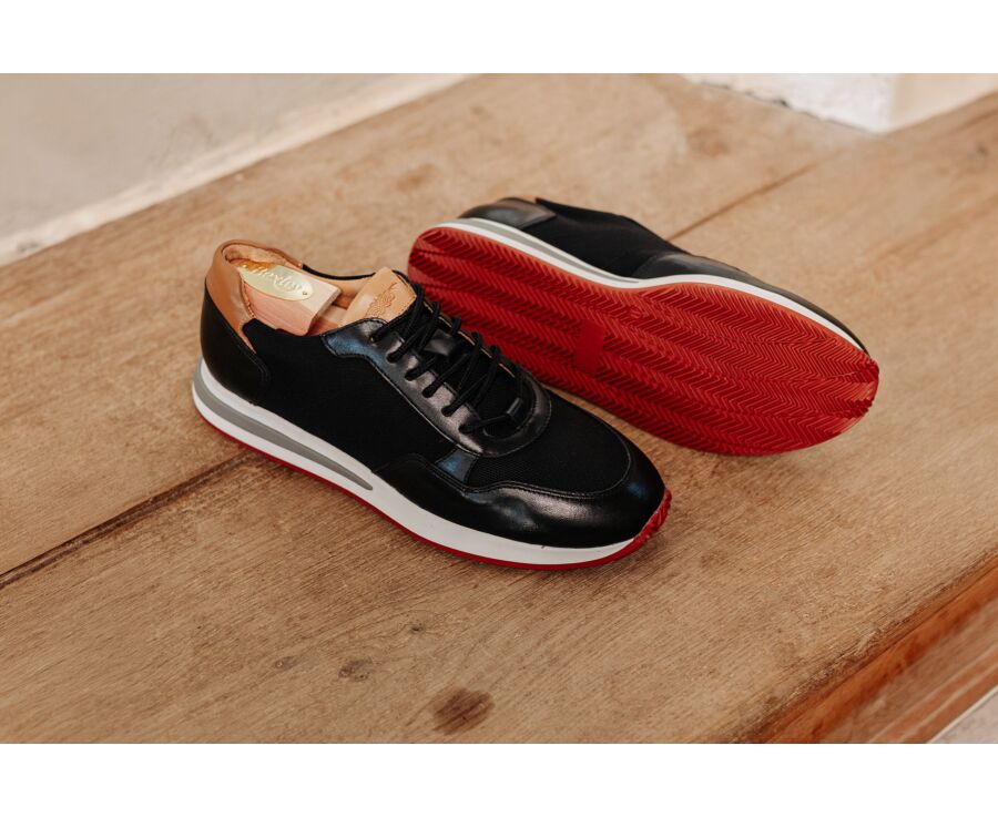 Sneaker homme en cuir noir et mesh au profil sport - NIRRANDA II