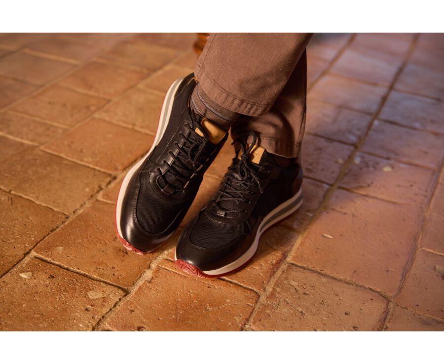 Sneaker homme en cuir noir et mesh au profil sport - NIRRANDA II