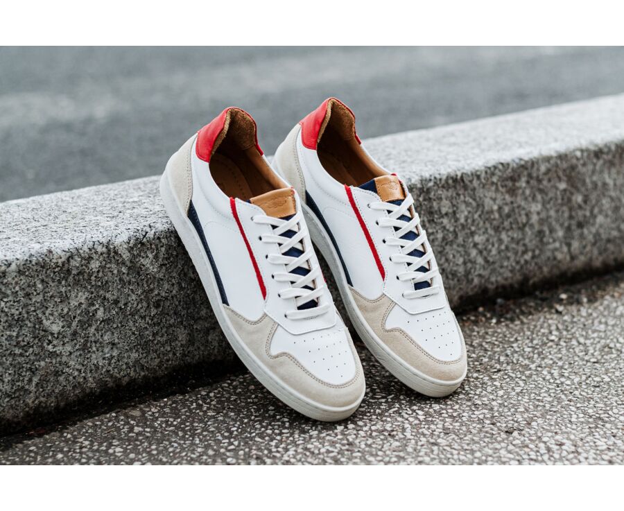 Sneakers cuir homme Bleu Blanc et Rouge - KOLORA