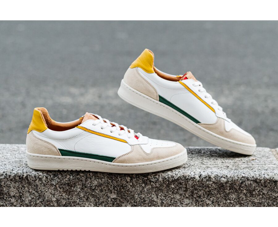 Sneakers cuir homme Vert Blanc et Jaune - KOLORA