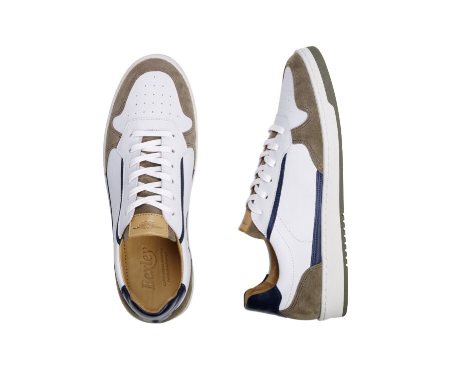 Sneakers cuir homme Kaki Blanc et Navy - KOLORA