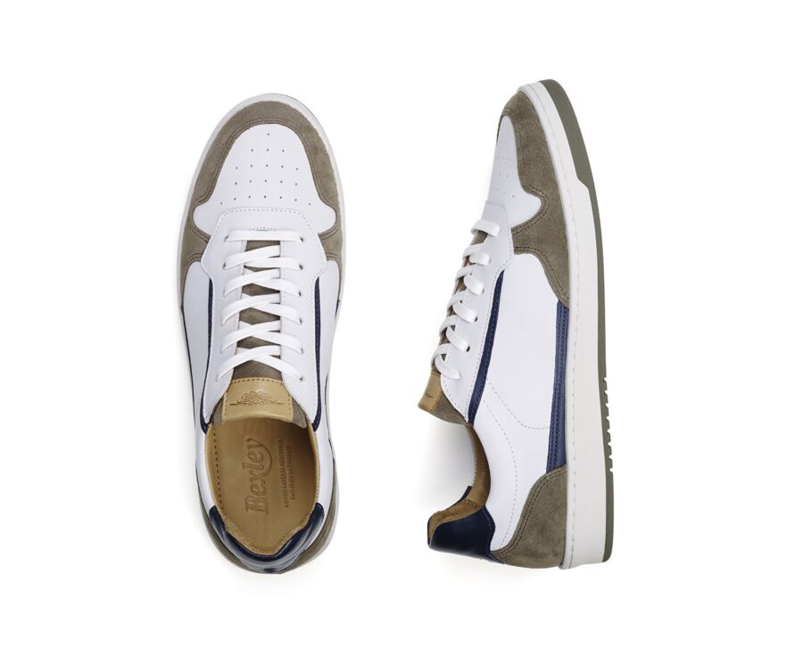 Sneakers cuir homme Kaki Blanc et Navy - KOLORA