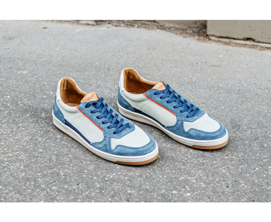 Sneakers cuir - Velours Bleu Jeans - KOLORA