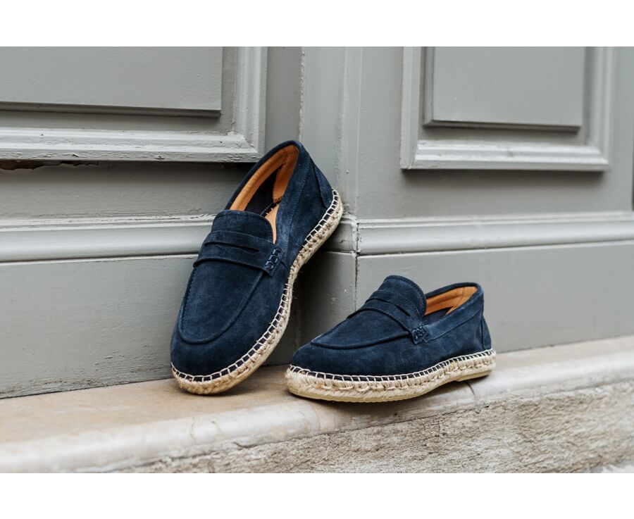 Mocassin semelle espadrille homme velours Navy - PANAREA