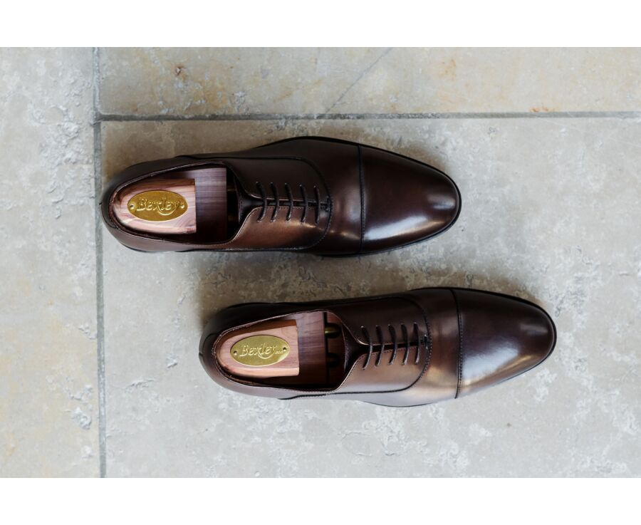 Richelieu homme Chocolat Patiné semelle cuir avec patin - GRAKLEY