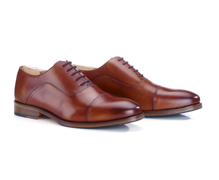 Richelieu homme Cognac Patiné  semelle cuir avec patin - GRAKLEY