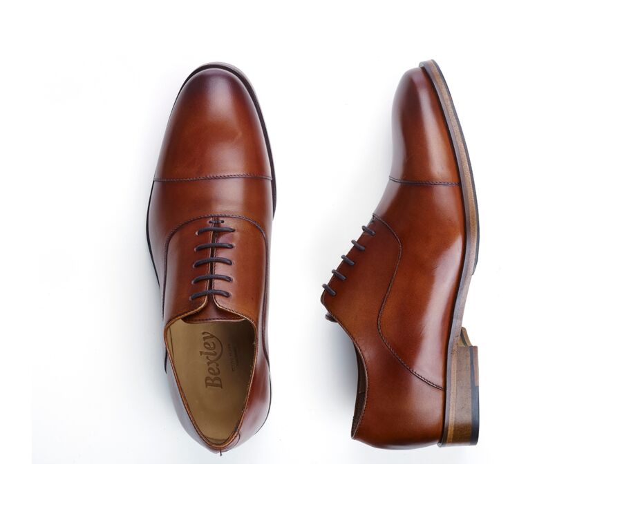 Richelieu homme Cognac Patiné  semelle cuir avec patin - GRAKLEY