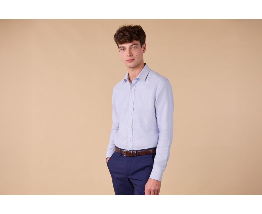 Chemise homme bleu ocean en twill effet chiné - SYLVÉNIAS