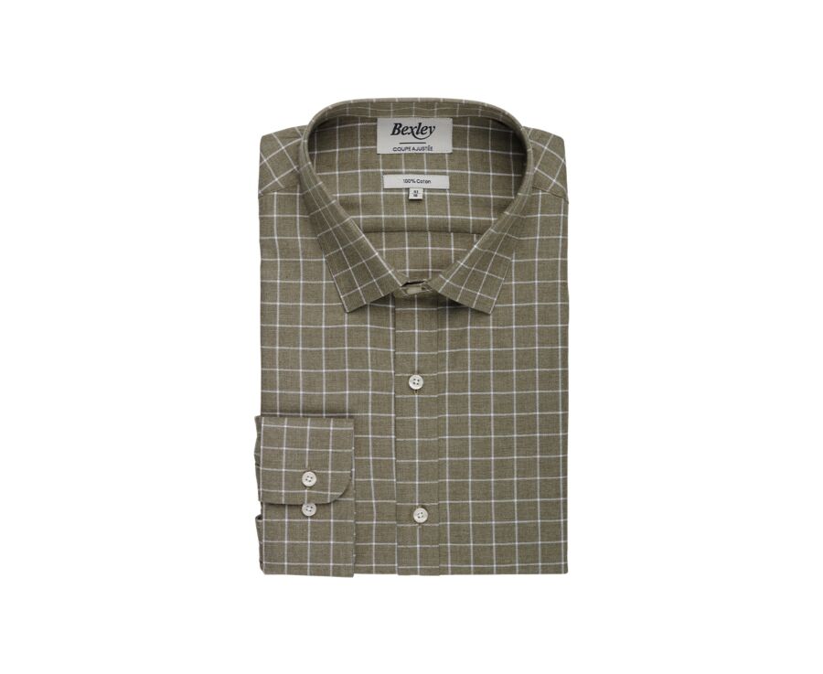 Chemise Flanelle coton Vert army et blanc - ANSILIEN