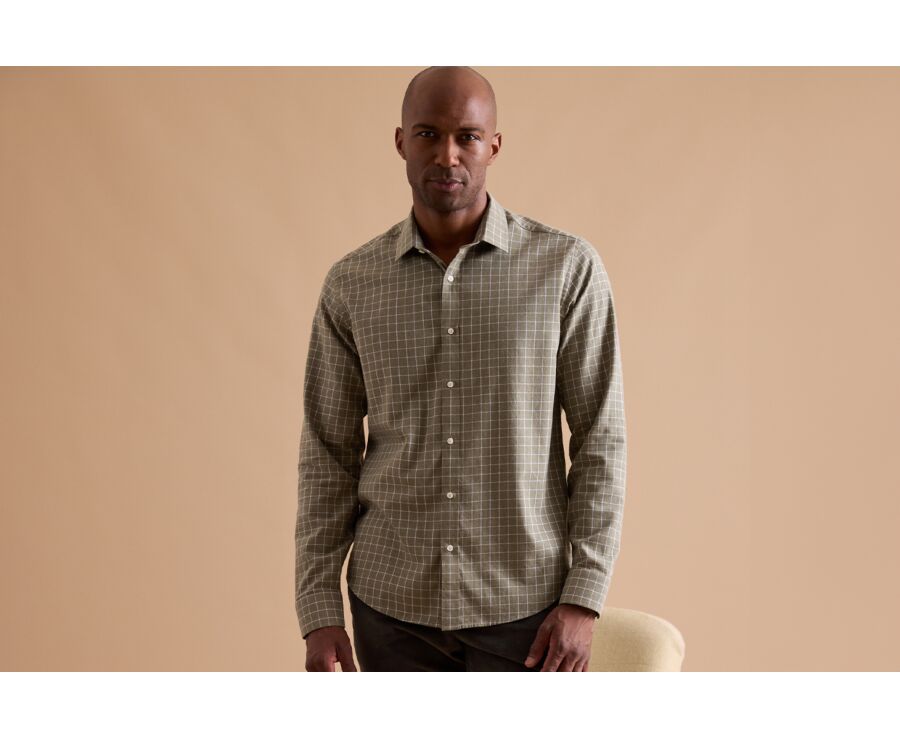 Chemise Flanelle coton Vert army et blanc - ANSILIEN