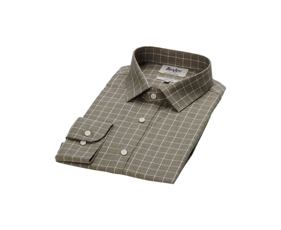 Chemise Flanelle coton Vert army et blanc - ANSILIEN