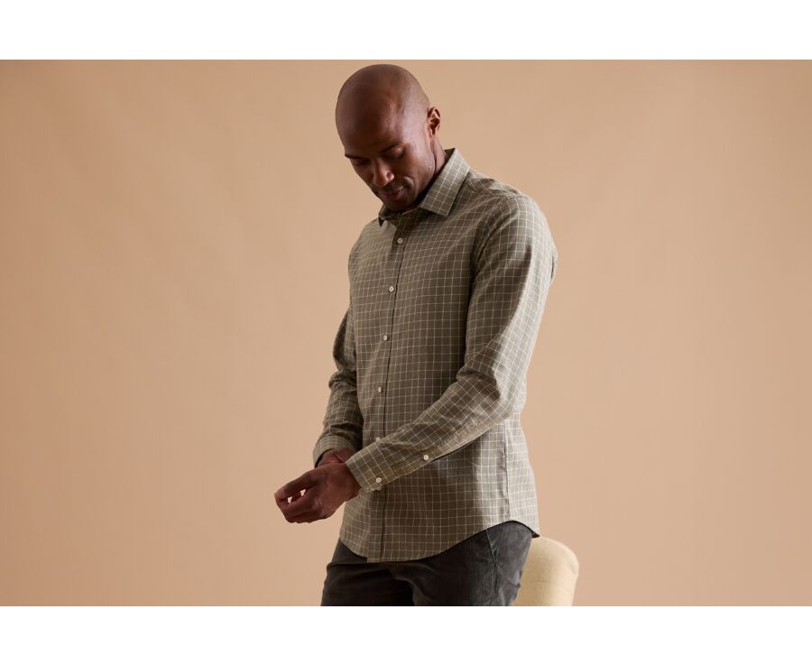 Chemise Flanelle coton Vert army et blanc - ANSILIEN