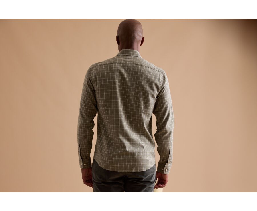 Chemise Flanelle coton Vert army et blanc - ANSILIEN