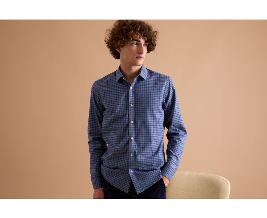 Chemise Flanelle coton Bleu chiné et navy - SYLVÉNIUS