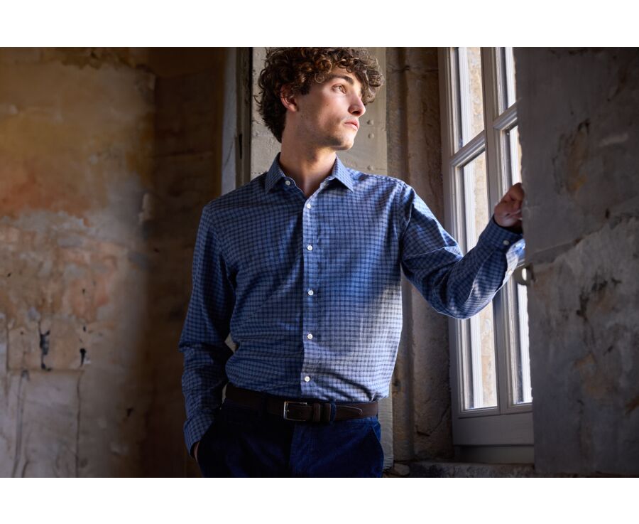 Chemise Flanelle coton Bleu chiné et navy - SYLVÉNIUS