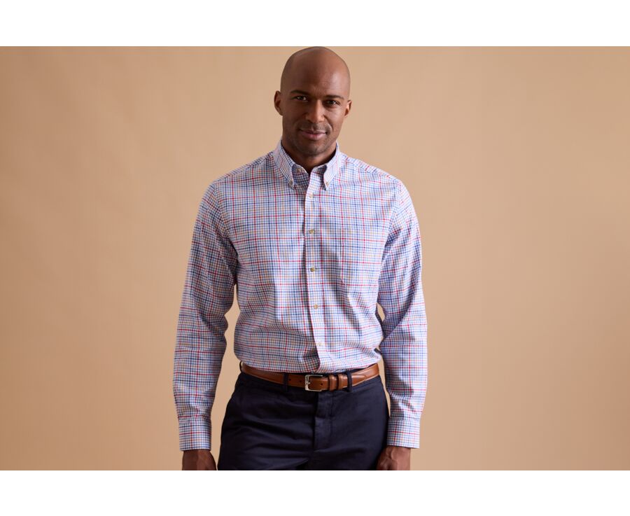 Chemise Bleu clair rouge et camel  - SHANTON