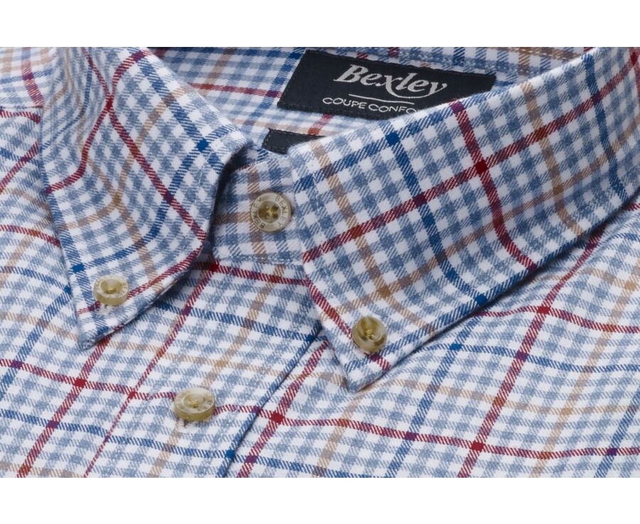 Chemise Bleu clair rouge et camel  - SHANTON