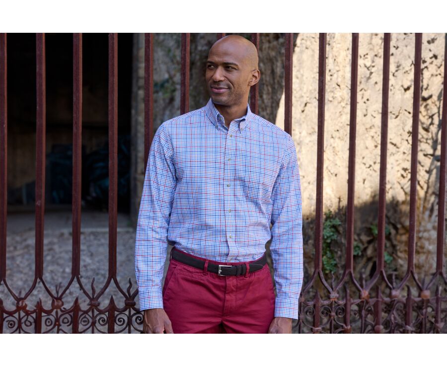 Chemise Bleu clair rouge et camel  - SHANTON