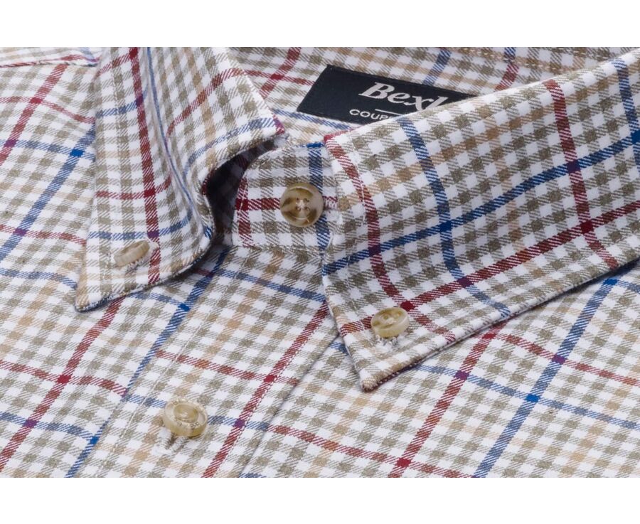Chemise flanelle - Carreaux Kaki Rouge et Bleu - SHANTON
