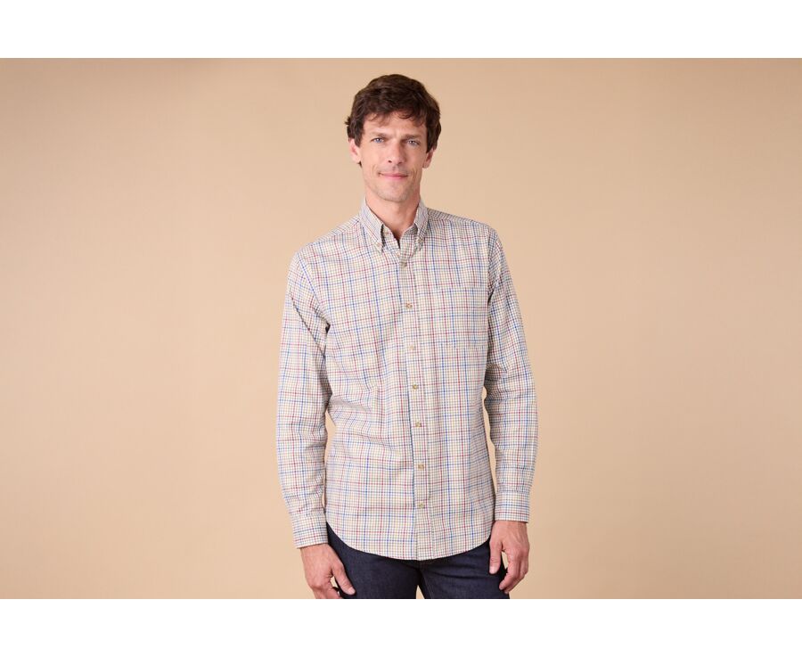 Chemise flanelle - Carreaux Kaki Rouge et Bleu - SHANTON