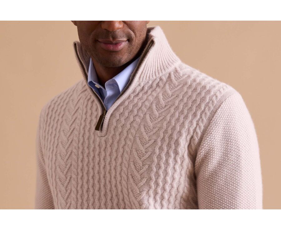 Pull col zippé homme laine Beige Clair - KENLEY