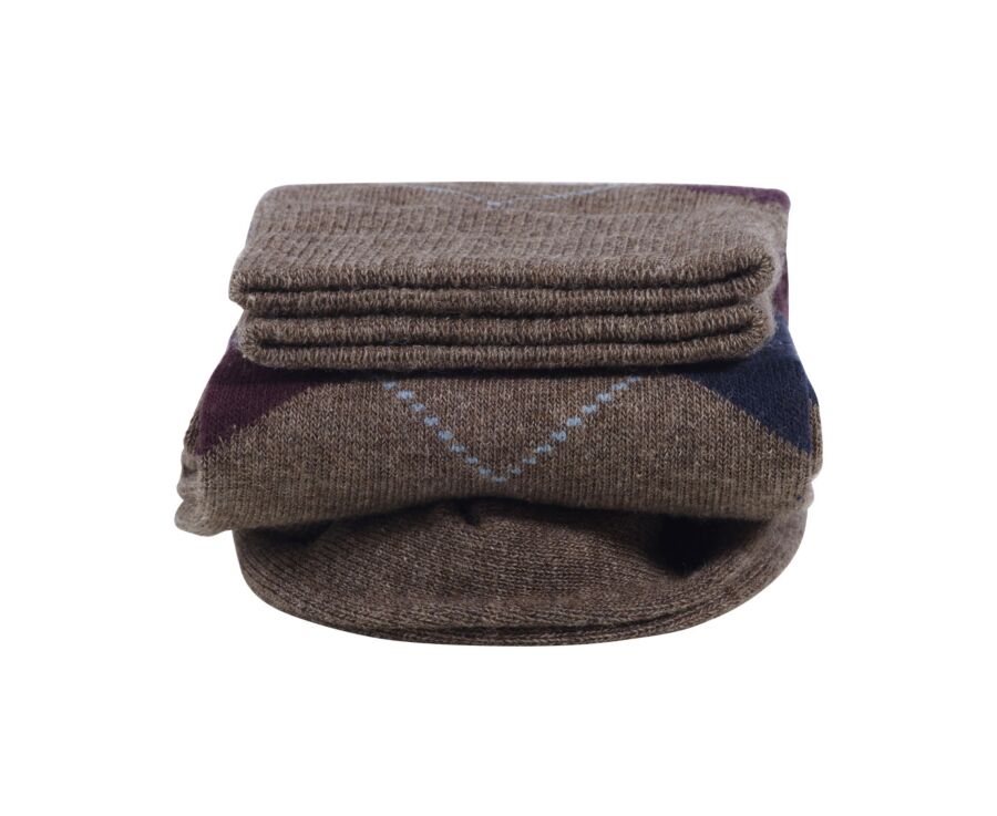 Chaussettes losange Taupe et Bordeaux